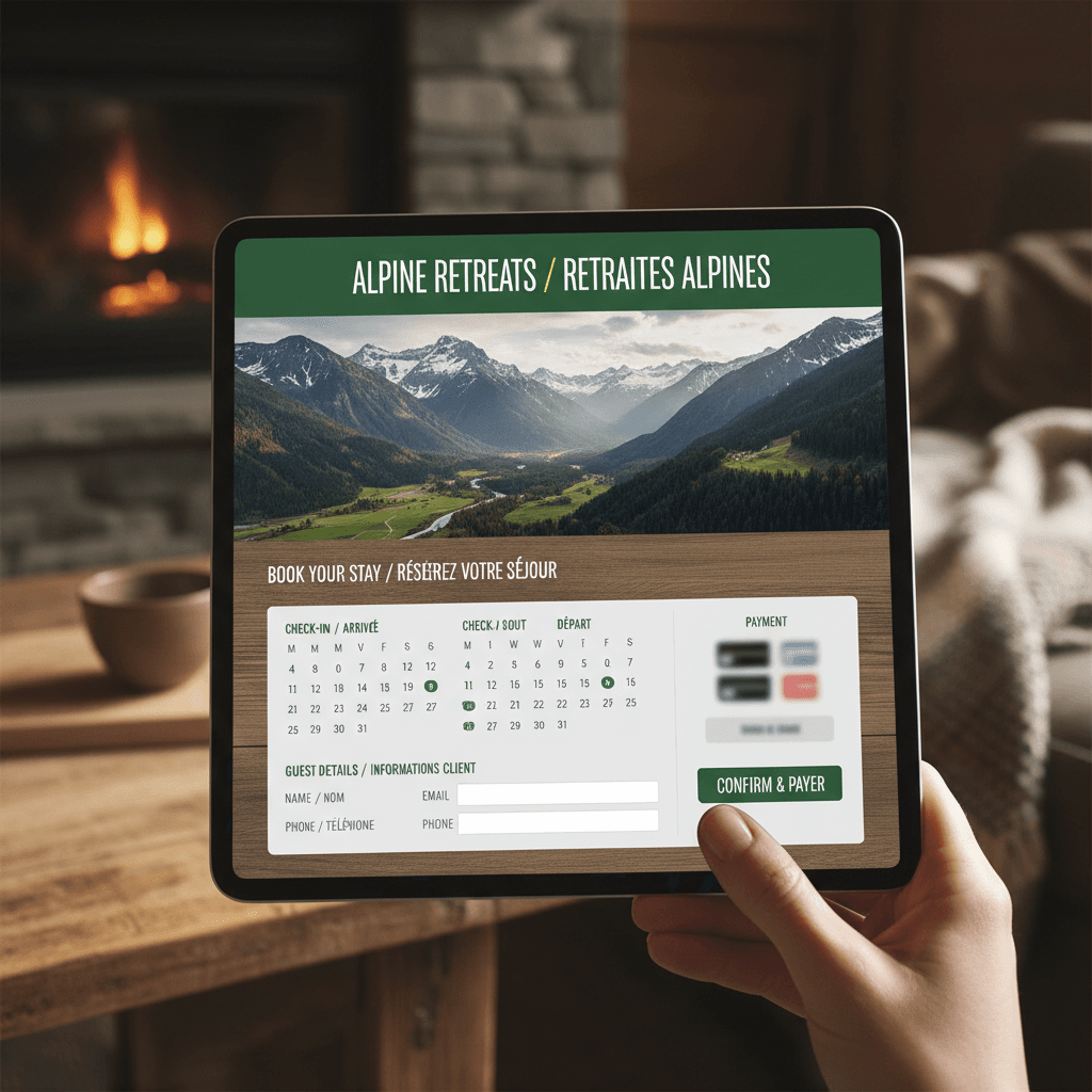 Website with booking features on a computer screen